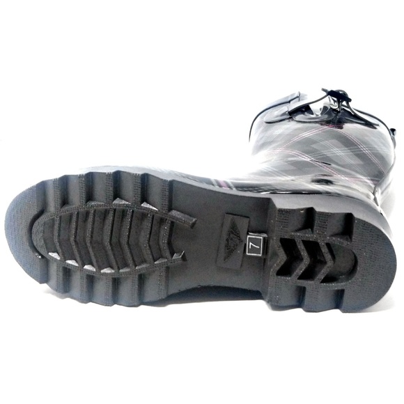 Women Rain Boots, 11" Mid-Calf Rubber Plaid Cute Rainboots Wellies, NEW - Picture 4 of 5